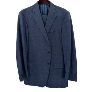 Hart Schaffner Marx Made In USA Navy Blue Plaid Two-Piece Suit Size 44R